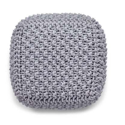 BIRDROCK HOME Square Pouf Ottoman | Cotton Braided Foot Stool with Bean Bag Filling | Boho Foot Rest for Living Room, Bedroom | Compact & Comfortable Seating, Lightweight & Sturdy | Grey