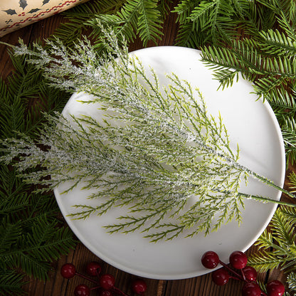 Alpurple 30 Pcs Christmas Snow Frosted Pine Branches- 13.5" Snowy Artificial Pine Needles Branches Twigs- Greenery Ceder Sprigs Pine Picks Stems for Christmas Wreath Home Garden Decoration