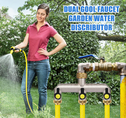 Anstore Garden Hose Splitter, 3/4" Water Hose Splitter 3 Way Heavy Duty with 3 Black Handle, Brass Nickel Plated Outdoor Faucet Splitter Water Spigot Splitter Manifold Rust and Freeze Resistant
