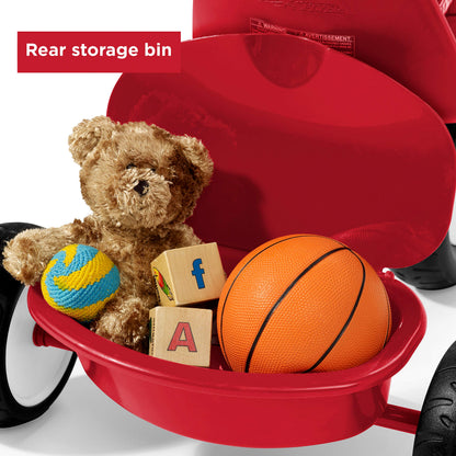 Radio Flyer Deluxe Steer & Stroll Trike, Red, for Kids 2-5, 2-in-1 Parent Steer Tricycle, Removable Push Handle, Adjustable Seat, Steel Frame, Covered Storage Bin, Tricycle for Toddlers and Kids