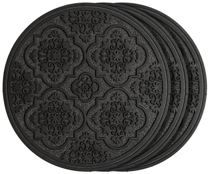 HF by LT Rubber Medallion Garden Stepping Stone, 11-3/4 inches, Black, Set of 3