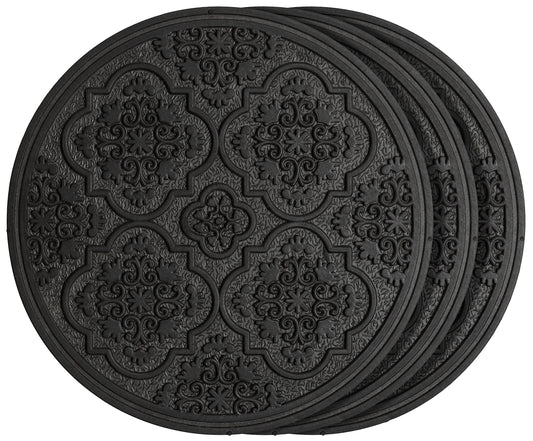 HF by LT Rubber Medallion Garden Stepping Stone, 11-3/4 inches, Black, Set of 3