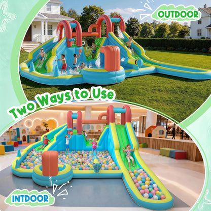 HOMMOW Inflatable Water Slide,10 in 1 Double Water Slide Bounce House for Kids 3-12 with Blower, Splash Pool, Water Cannon, Climbing Wall, Basketball Hoop for Kids Indoor Outdoor Backyard