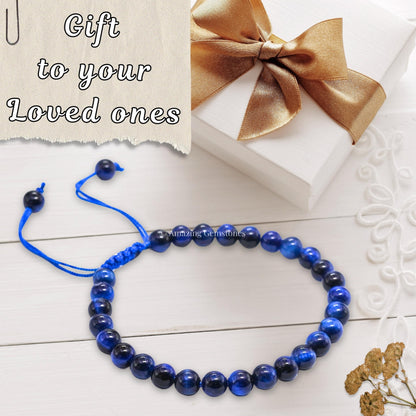 Amazing Gemstone Blue Cats Eye Bracelet for Women Men's Gifts - Protection Healing Crystal Bracelet - 6mm Gemstone Beaded Adjustable Bracelet Pulseras Para Hombres Mujer Stocking Stuffers
