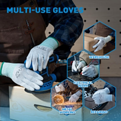 S SATC 12 Pairs Safety Work Gloves with grip, 13 Gauge Seamless Knit Gloves with Polyurethane Coated on Palm, Ideal for Automotive, Gardening, Mechanics, Small