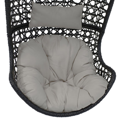 Sunnydaze Cordelia Egg Chair with Cushions -Resin Wicker Hanging Chair with 265-Pound Weight Capacity - Hanging Swing Includes Gray Polyester Cushion and Headrest