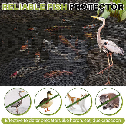 Yoojahow Koi Pond Netting Kit 19.7x30ft, Heavy-Duty Pe, Bird Deer Fence Netting, Durable Net Cover for Leaves, Protect Fish from Blue Heron Bird, Cats & Predators, Stakes & Ties Included