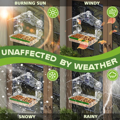 Window Bird Feeder with 5 Extra Strong Suction Cups, Clear Birdfeeders for Outdoors, Sturdy and Durable Bird House for Window Viewing Outside,Garden Decor Gifts for Bird Lover