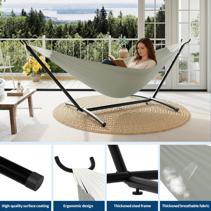 Garvee 2 Person Hammocks with Stand for Outside, Double Hammocks Portable Space Saving Heavy-Duty Steel Stand for Indoor Outdoor Patio with Carrying Bag, 450 lbs Capacity