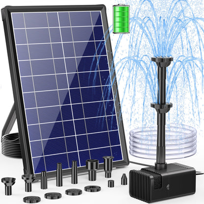 POPOSOAP Solar Fountain Pump with 3600mAh Battery Backup, 8W Solar Powered Bird Bath Fountain with Dry-run Protection & Double-layer Nozzles 5Ft Tubing for Pond, Bird Bath, Backyard Water Feature