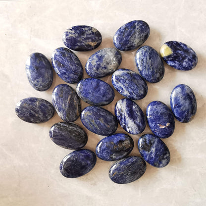 Loveliome Natural Sodalite Oval Polished Worry Stones, Healing Crystal Indoor Fountain Stones Massage Energy Anxiety Relief Items