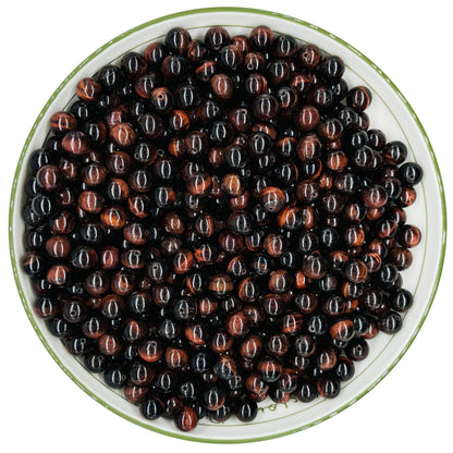 WHNKFB 8mm 50PCS Natural Red Tiger's Eye Round Beads, Smooth Polished Loose Gemstone Beads for Jewelry Making Craft - 4mm 6mm 8mm 10mm Options with Free Elastic Cord