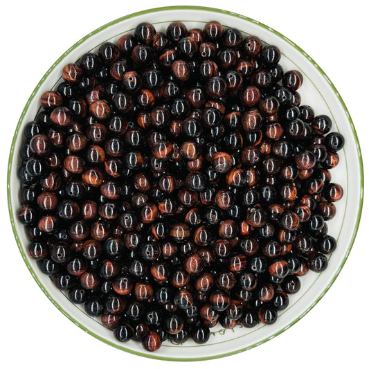 WHNKFB 8mm 50PCS Natural Red Tiger's Eye Round Beads, Smooth Polished Loose Gemstone Beads for Jewelry Making Craft - 4mm 6mm 8mm 10mm Options with Free Elastic Cord