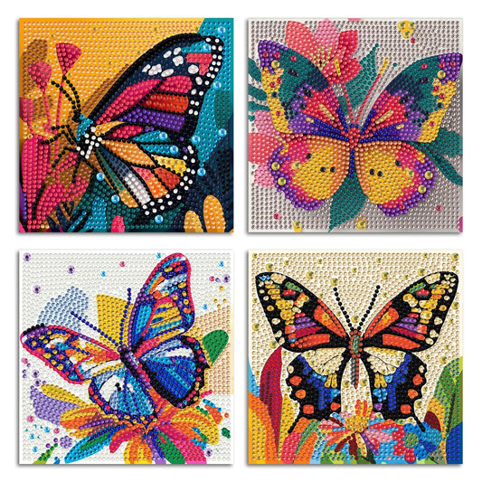 ICYANART 4 Pack Butterfly Diamond Art Painting Kits for Kids Butterfly Diamond Art Painting for Kids Ages 6-8-12 Gem Art Small for Girs for Gifts and Home Wall Decor 7x7inch