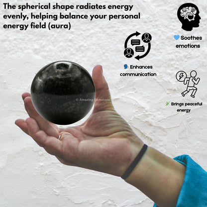 Amazing Gemstone Nuummite Crystal Ball with Stand - 2" Inches Crystal Sphere Meditation Balls for Witchcraft and Decorative Balls