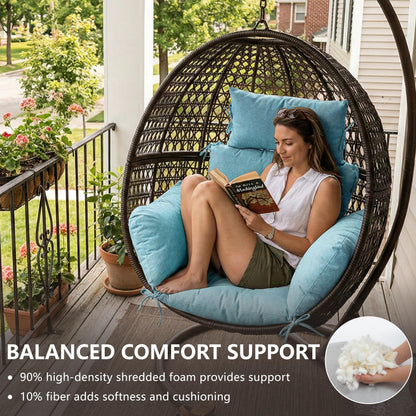 Honorbox Egg Chair Cushion with 8 Securing Straps, Water-Repellent & Fade-Resistant Faux Linen, Removable Cover, Replacement Cushion for Most Single Outdoor Hanging Swing Egg Chairs – Teal