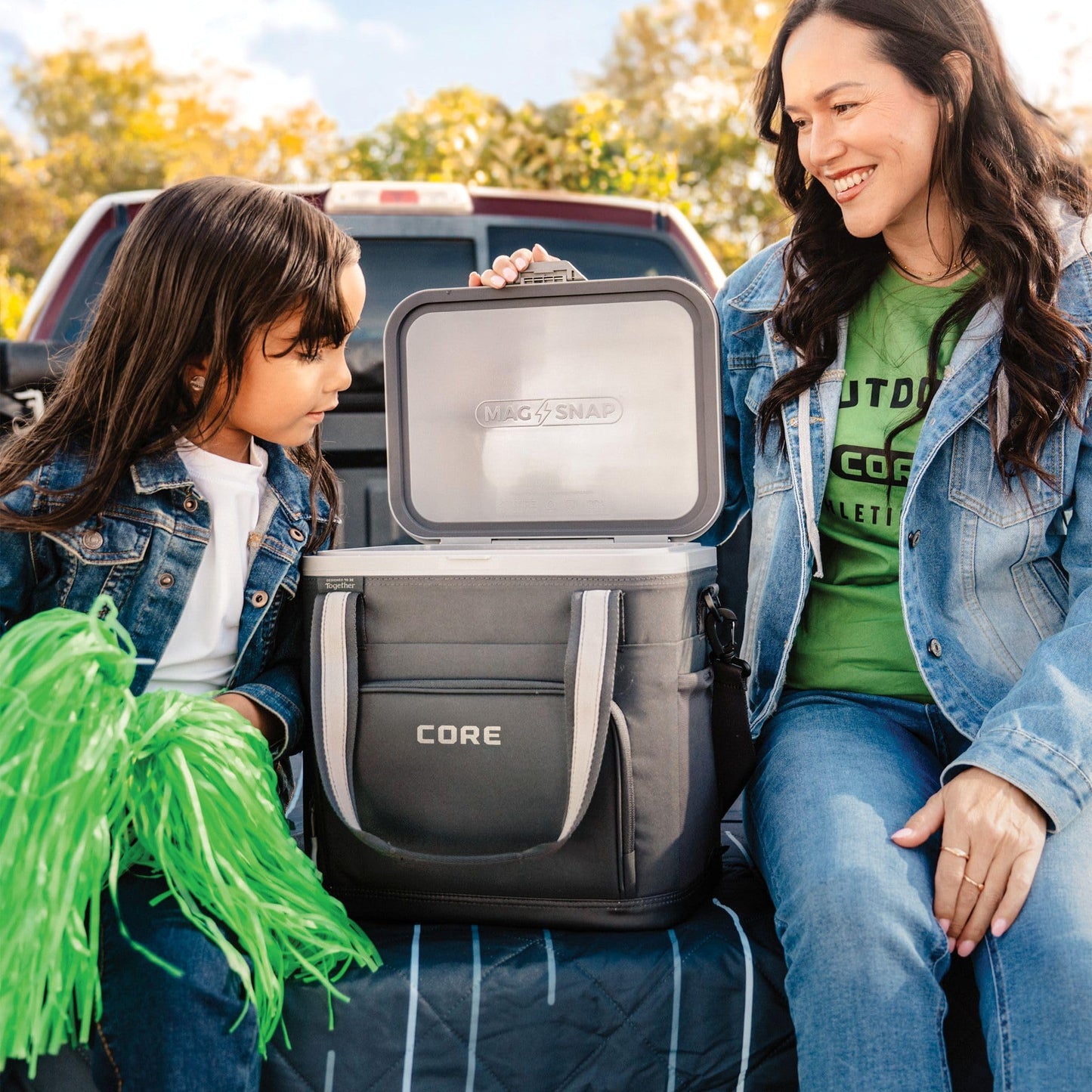 CORE Magnetic No Zip 24 Can Soft Cooler | Insulated Hard Liner Ice Chest Box | Best Portable Soft Cooler for Food & Beverages for Tailgating, Car Camping, and Family Beach Picnics (Steel Blue)
