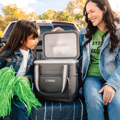 CORE Magnetic No Zip 24 Can Soft Cooler | Insulated Hard Liner Ice Chest Box | Best Portable Soft Cooler for Food & Beverages for Tailgating, Car Camping, and Family Beach Picnics (Steel Blue)