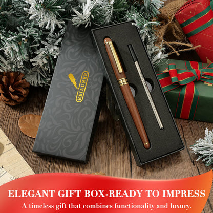 BEILUNER Luxury Wood Ballpoint Pen Writing Set,Walnut-Elegant Fancy Nice Gift Pen Set for Signature Executive Premium Office Fancy Nice Supplies - Gift Boxed with Extra Refills (Black)