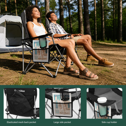 OUTSIDER Folding Camping Chair for Adults Heavy Duty – Supports 400 lbs, Portable Outdoor Chair with Cup Holder, Side Pocket & Large Rear Storage Bag, Lightweight Lawn Chair for Camping (Style-4, 1)