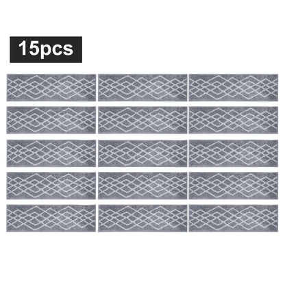 COSY HOMEER Soft Stair Treads 15pcs Non-Slip Carpet Mat 28inX9in Indoor Stair Runners for Wooden Steps,Stair Rugs for Kids and Dogs, 100% Polyester TPE Backing Grey,Rhombus