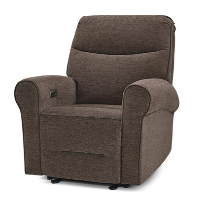 MCombo Compact Wall Hugger Power Recliner Chair for Small Spaces, Dual USB-A/C Ports, Rolled Arm Recliner for Living Room & RV, Fabric PR520 (Dark Brown, Small)