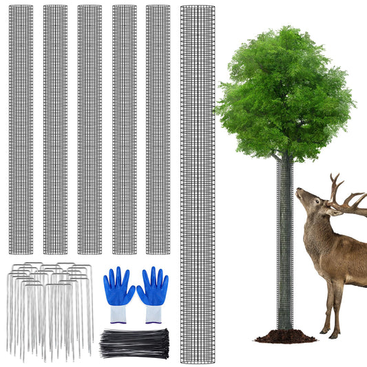 UJG 6PCS 48'' Metal Tree Protectors from Deer, Mesh Tree Bark Protector Guard from Deer, Tree Cages for Deer, Tree Trunk Protector to Protect Bark from Deer Mowers with Zip Ties & Metal Stakes