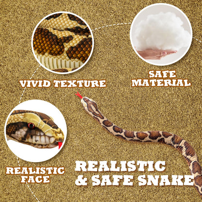 YOHAKI Giant Stuffed Snake Plush – 118 Inch Realistic Snake Toy for Kids & Adults, Machine Washable, Soft Animal Plush for Jungle Theme Decor, Birthday for Boys & Girls,Brown