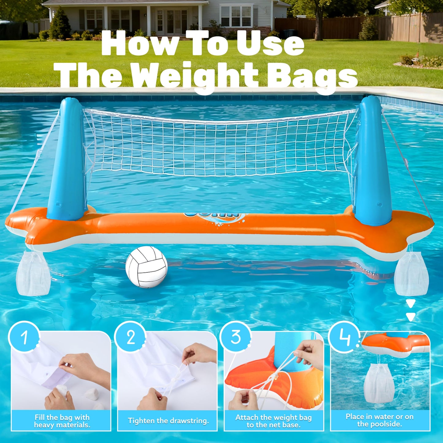 JOYIN Inflatable Pool Float Set Volleyball Net & Basketball Hoops, Floating Swimming Game Toy for Kids and Adults, Summer Floaties, Volleyball Court (105”x28”x38”)|Basketball (27.6”x23”),L-Orange