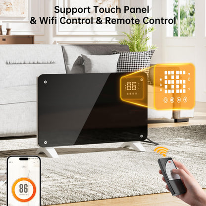 SUNDATE Convection Heater Wifi Control, Indoor Space Heater, 1500W Electric Heating with Remote Control, Digital Display, Fast Heating, 24H Timers for Living Room, Bedroom, Office (Black W/White)