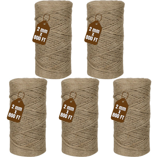 Jute Twine 2mm 4000 Feet Long Natural Jute Twine String for Garden, Crafts, Plant Tying, Gift Packing, DIY Projects(5Rolls, 800Feet/Roll)