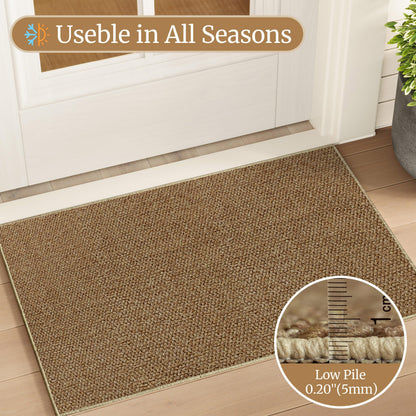 COSOSA Washable Faux Sisal Rug, 2x3 Firm Textured Woven Mat, Indoor-Outdoor Non-Slip Easy-Clean Area Rug, Solid Modern Carpet for Living Room, Bedroom, Kitchen, Entryway, Patio, Brown