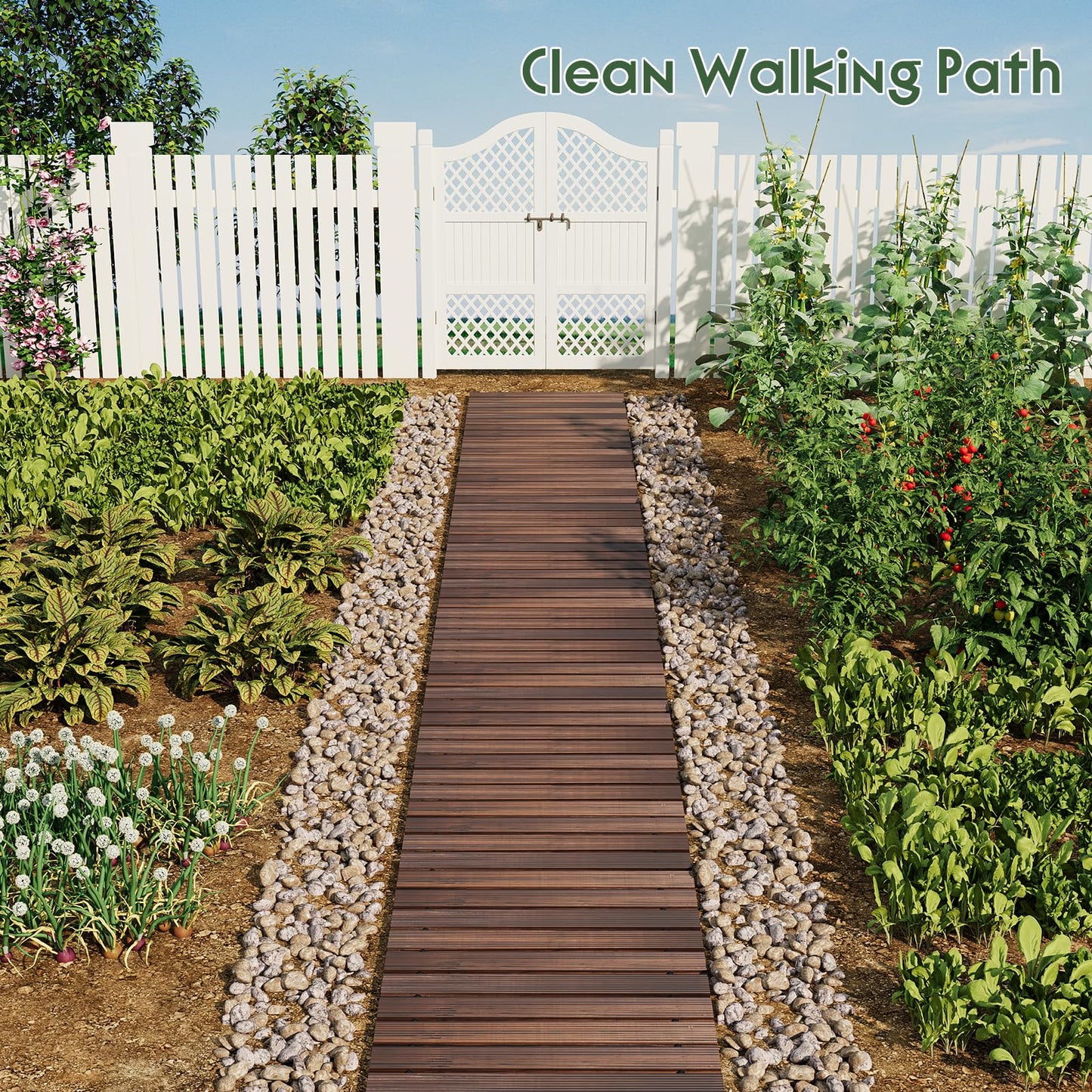 WELUKGUUD Wooden Garden Pathway, Outdoor Roll Out Decorative Garden Walkway, Weather-Resistant Non-Slip Wooden Walkway Pavers for Backyard, Beach, Wedding Party Paths(Carbonized, 8FT Straight)