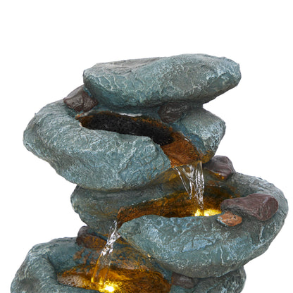 Alpine Corporation TZL418 14" 3 Tier Rock Fountain with LED Lights, Elegant Cascading Water Feature for Tabletop, Indoor Decor, Relaxing Stone Waterfall for Home & Office, Gray