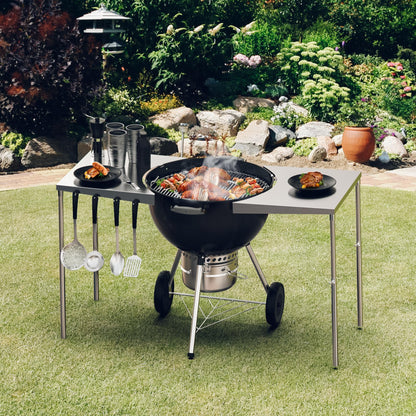 Charkettle Stainless Steel Kettle Grill Side Table/Shelf, Compatible with Weber 18"/22" Grills, Charcoal Kettle Grill Accessories with Adjustable Height
