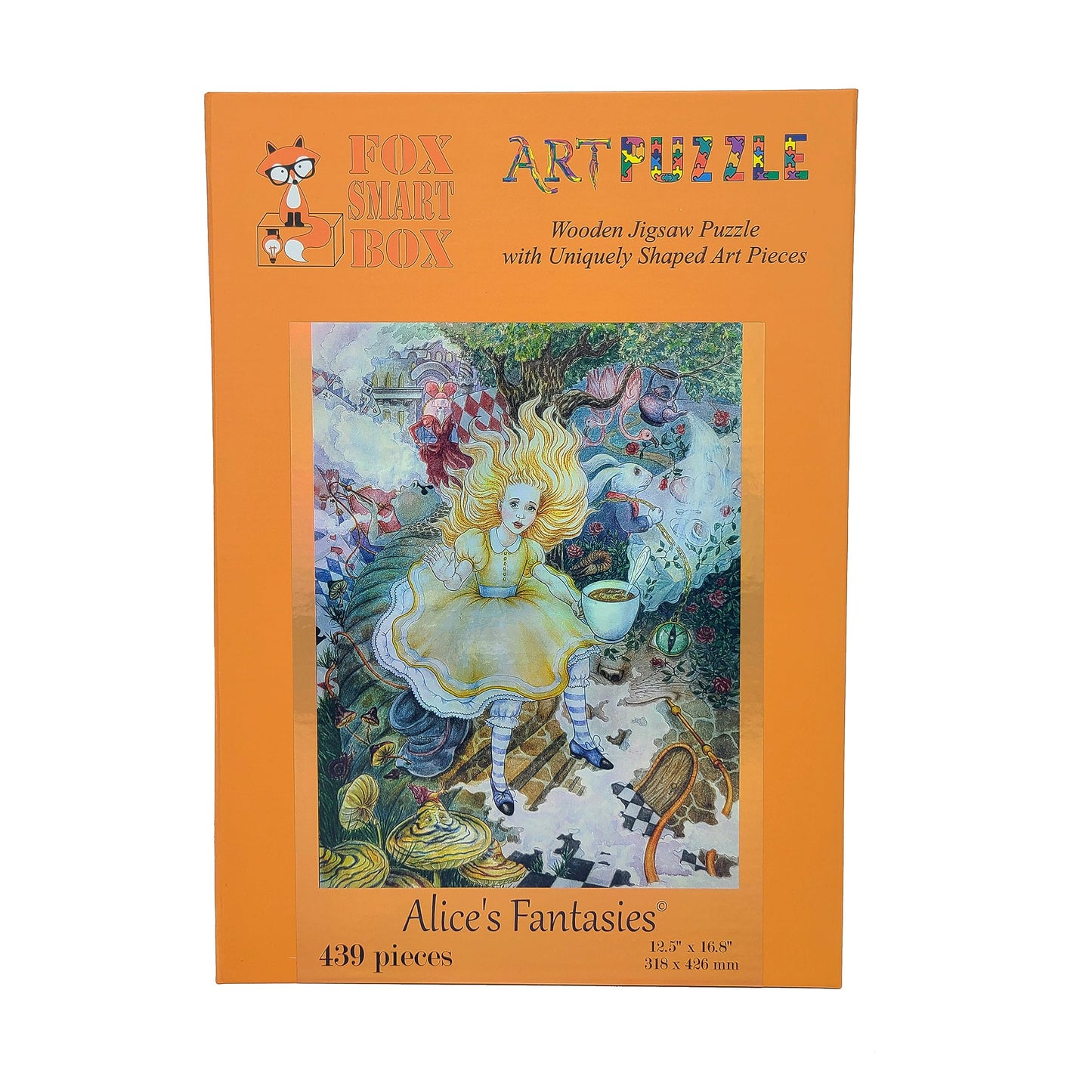 Wooden Jigsaw Puzzle for Adults - Uniquely Shaped Pieces - Made in USA by FoxSmartBox - 439 Pieces - Alice's Fantasies