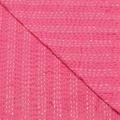 Marubhumi Quilts Indian Handmade Indian Traditional Blankets, Reversible, Jungle Print Vintage Kantha Quilt, Comforter, Hot Pink - Queen 90 x 108 Inches