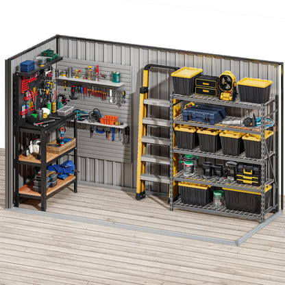 DWVO 8.5' x 3.5' Outdoor Storage Shed, Lockable Double Doors, Sloped Roof, Heavy-Duty Steel Shed for Garden & Patio, Large Backyard Tool Organizer, Dark Gray