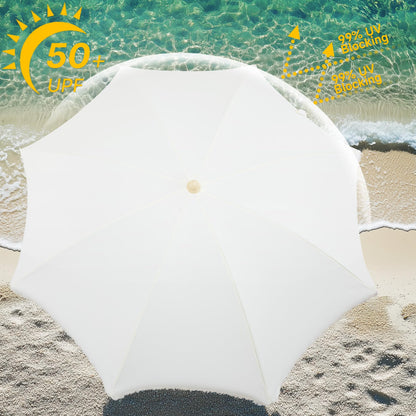 Kbrellaoutlets Patio Fringe Umbrella with UPF 50+ Protection,8 Ribs and Push Button Tilt,Outdoor Beach Umbrella For Garden, Courtyard,Pool,Outside
