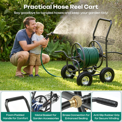 Autodaya Garden Water Hose Reel Cart - 250 ft. Capacity, 10" Pneumatic Tires, Powder-Coated Steel Frame for Tangle-Free Garden Hose Storage