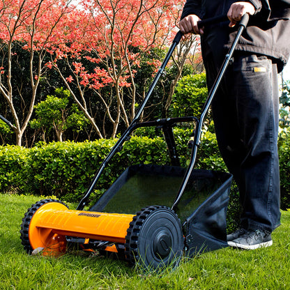 Walensee 16-Inch 5-Blade Push Reel Lawn Mower, Cordless Manual Reel Lawn Mower Walk-Behind Steel Lawn Mowers with Removable 7.9-Gallon Grass Catcher, Sponge Grip, 4-Position Cutting Height Adjustment