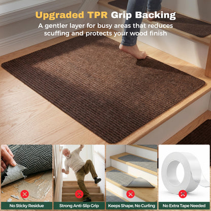 MBIGM Non-Slip Carpet Stair Tread Mat 30" x 30" Landing Rug-Matching Mat Non-Skid Safety Rug Slip Resistant - Brown