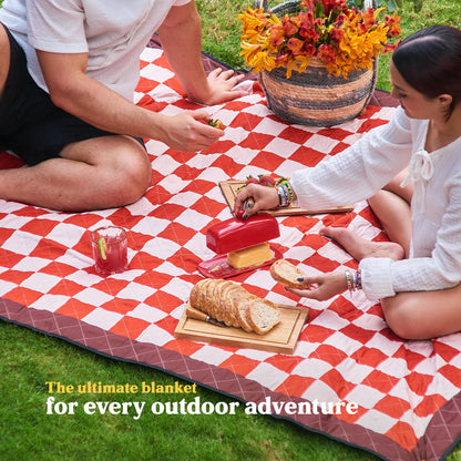 Cozy Club Waterproof Picnic Blanket – Foldable Outdoor Mat 60x70 with Stakes, Pocket & Shoulder Strap | Sandproof Beach Blanket for Festivals, Camping & Travel | Self-Packing | Terracotta | US Brand