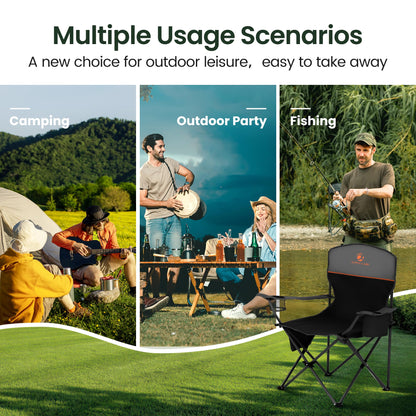 HIGH POINT SPORTS 2 Pack Portable Camping Chair for Adults, Folding Outdoor Camp Chair Lightweight Lawn Chairs Folding Collapsible Chair for Camping, Tailgates, Beach, Black, Support 350 lbs