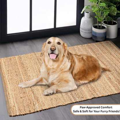 Hausattire Jute Woven Rug 2'x3' - Natural, Hand Braided Boho Entry Area Rugs for Kitchen, Living Room | Small Farmhouse Indoor Outdoor Decorative Mat for Patio, Entryway Front Door Mats - 24x36 Inches
