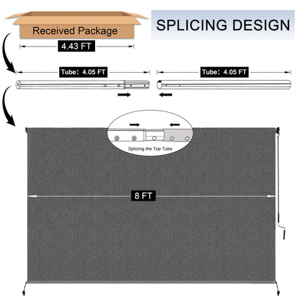 Breezombra 8'W x 8'H Gray Patio Shades Roll up Outdoor Roller Shade Crank Wand Blind Cordless, 90% UV Blocking & Privacy Protection for Porch|Gazebo|Pergola|Backyard (2 Splicing Tube, 1 Fabric)
