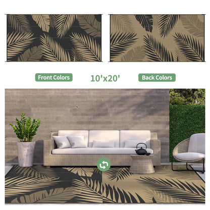 GENIMO Outdoor Rug 10' x 20' Waterproof for Patios Clearance, Reversible Outdoor Plastic Straw Camping Rug Carpet, Large Area Rugs Mats for RV, Camper, Deck, Balcony, Porch, Beach, Picnic, Black&Brown