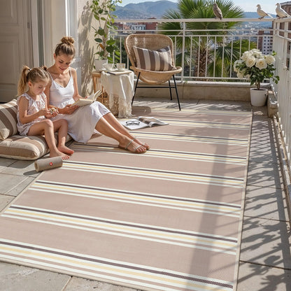 PureCozy Outdoor Waterproof 5x8 Rug for Patio Reversible Plastic Straw Beige Striped Camping Mat Outside Lightweight Large Floor Mat for RV Deck Beach Balcony Picnic Backyard Entry Porch