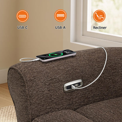 MCombo Compact Wall Hugger Power Recliner Chair for Small Spaces, Dual USB-A/C Ports, Rolled Arm Recliner for Living Room & RV, Fabric PR520 (Dark Brown, Small)