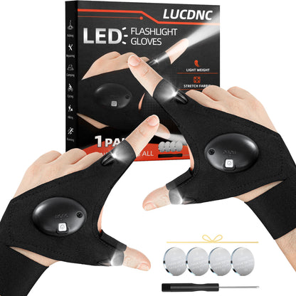 lucdnc Gifts for Men Stocking Stuffers for Adults LED Flashlight Gloves Cool Gadgets Tools Outdoor Hands Free Flashlights for Fishing Repairing Camping Unique Men Birthday Christmas Gifts